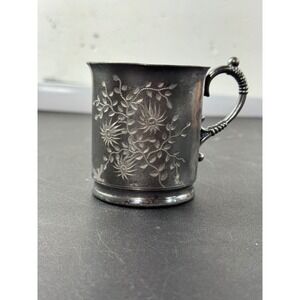 Vintage Engraved Silver Tone Small Mug Floral Design Decorative Collectible